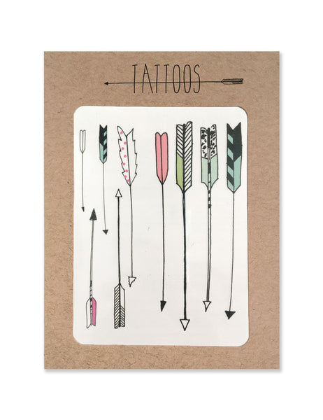 Sorted arrow tattoos illustrated by Hartland Brooklyn printed with vegetable inks and made in the USA.
